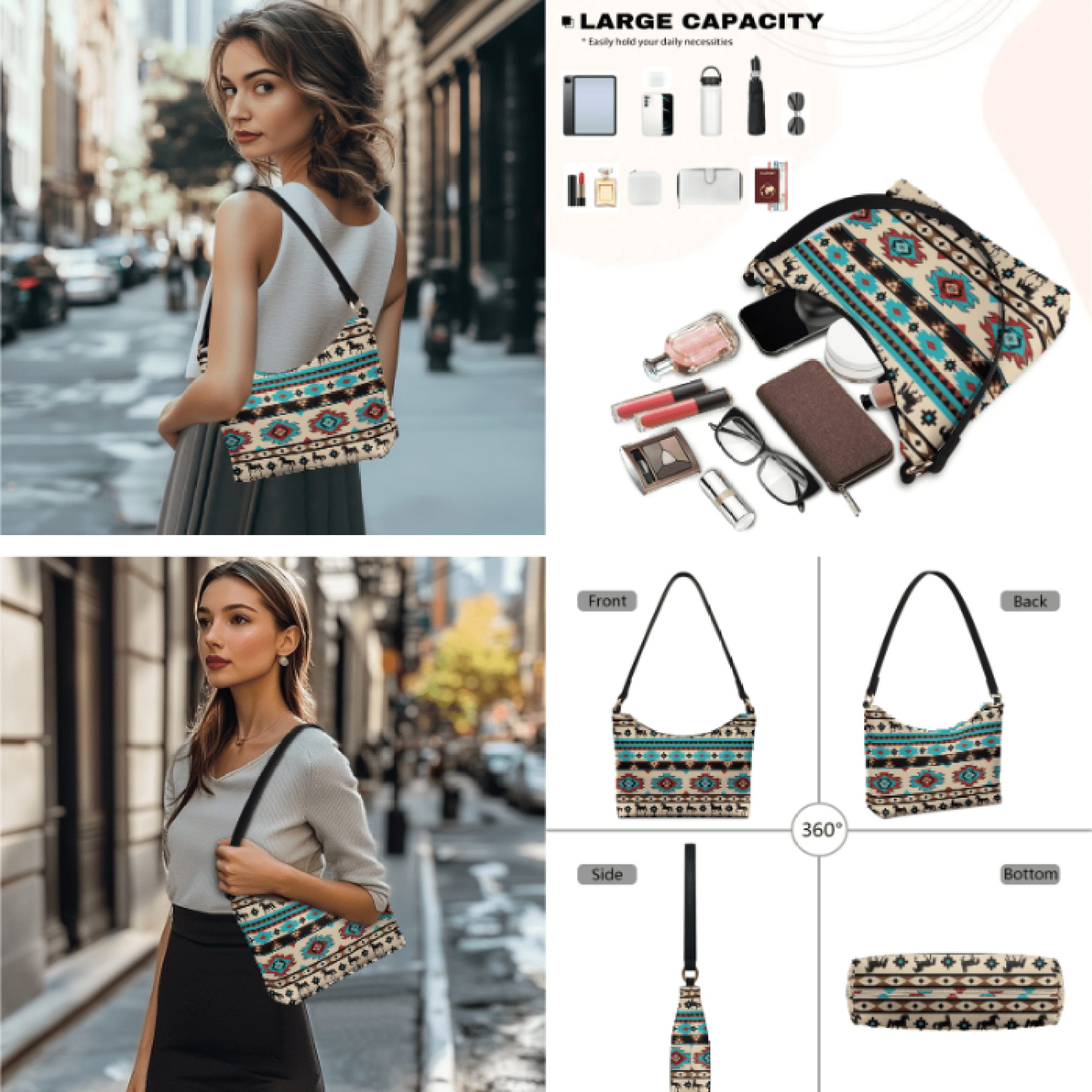 Tutolipy Geometric Animal Womens Handbag and Purse Set for Ladies, Daily Use Long Wallet with Fashionable Shoulder Bag, Large Capacity Hobo Bag