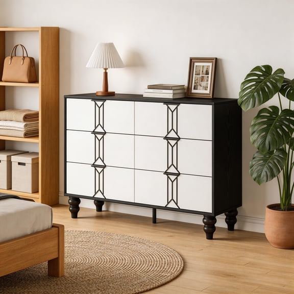 6 Drawers Dresser, Modern Wooden Tall Dresser with Deep Drawers, Space-Saving Organizer for Bedroom or Living Room