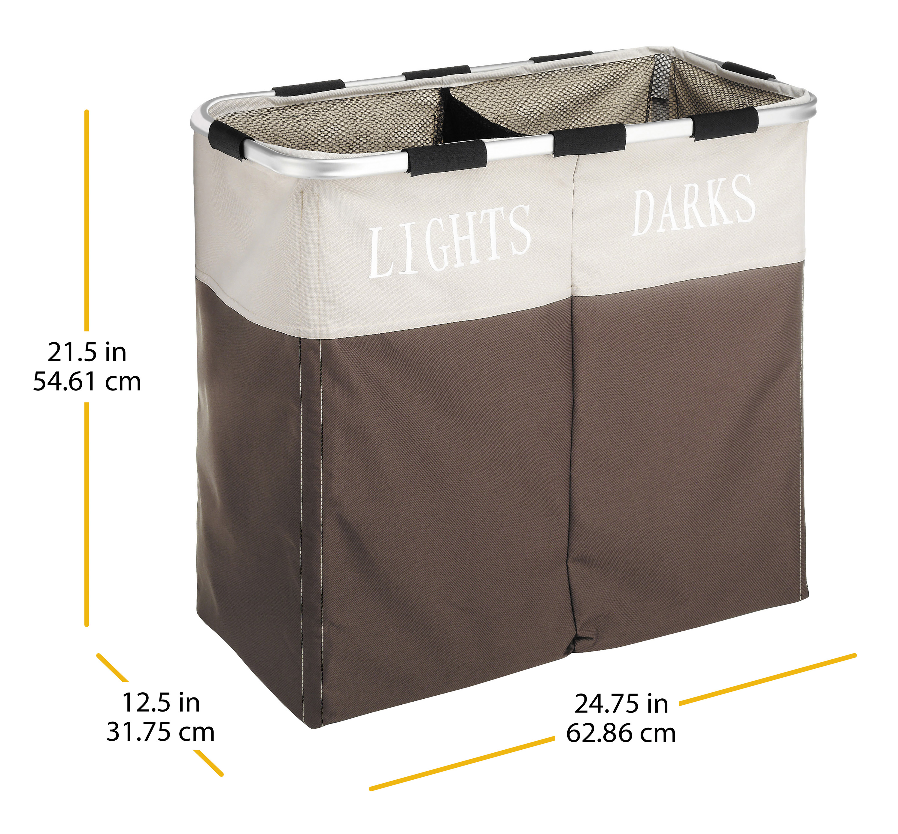 Whitmor Easycare Polyester Double Laundry Hamper - Lights and Darks Separator - Java - For Adult Use - image 2 of 7