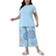 thumbnail image 2 of Conjunto de pijamas de dos piezas para mujeres de tallas grandes Agnes Orinda para el Día de la Madre, con camisetas de manga corta y pantalones, patrón impreso, 2X azul, 2 of 6