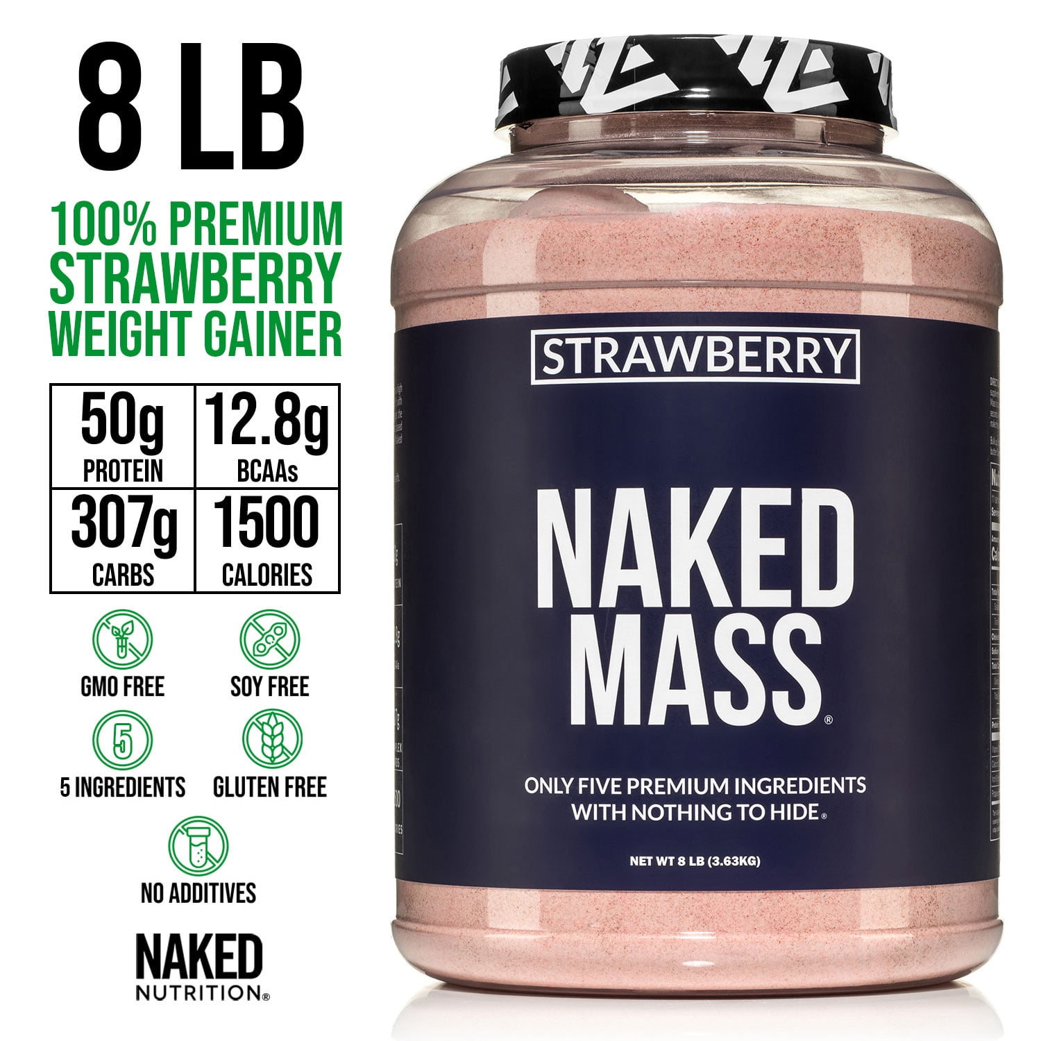 Naked Strawberry Mass - All Natural Strawberry Protein Powder - 8lb Bulk, GMO Free, Gluten Free & Soy Free, No Artificial Ingredients - 1,500 Calories - 11 Servings