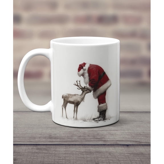 Reindeer Mug, Santa Claus Mug, Reindeer Decor, Christmas Coffee Cup, Winter Cup, Festive Gift, Hot Chocolate, Cute Santa, Holiday Gift 11oz