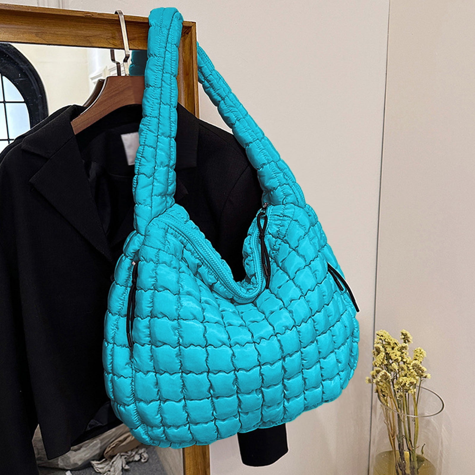 Hvyesh Puffer Tote Bag for Women Quilted Tote Bag Large Crossbody Bag Puffy Bag Lightweight Carryall Bag for Women
