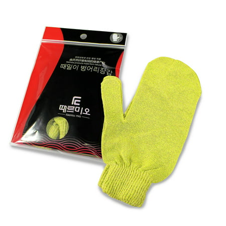 skin exfoliating bath scrub, 1 pair of [yellow/ mitten] for removing dead skin cells - size
