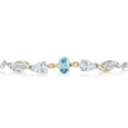 thumbnail image 2 of Gem Stone King 925 Silver and 10K Yellow Gold Blue Zircon and White Moissanite and Lab Grown Diamond Tennis Bracelet for Women By Keren Hanan (1.69 cttw, Adjustable up To 9 inch), 2 of 3
