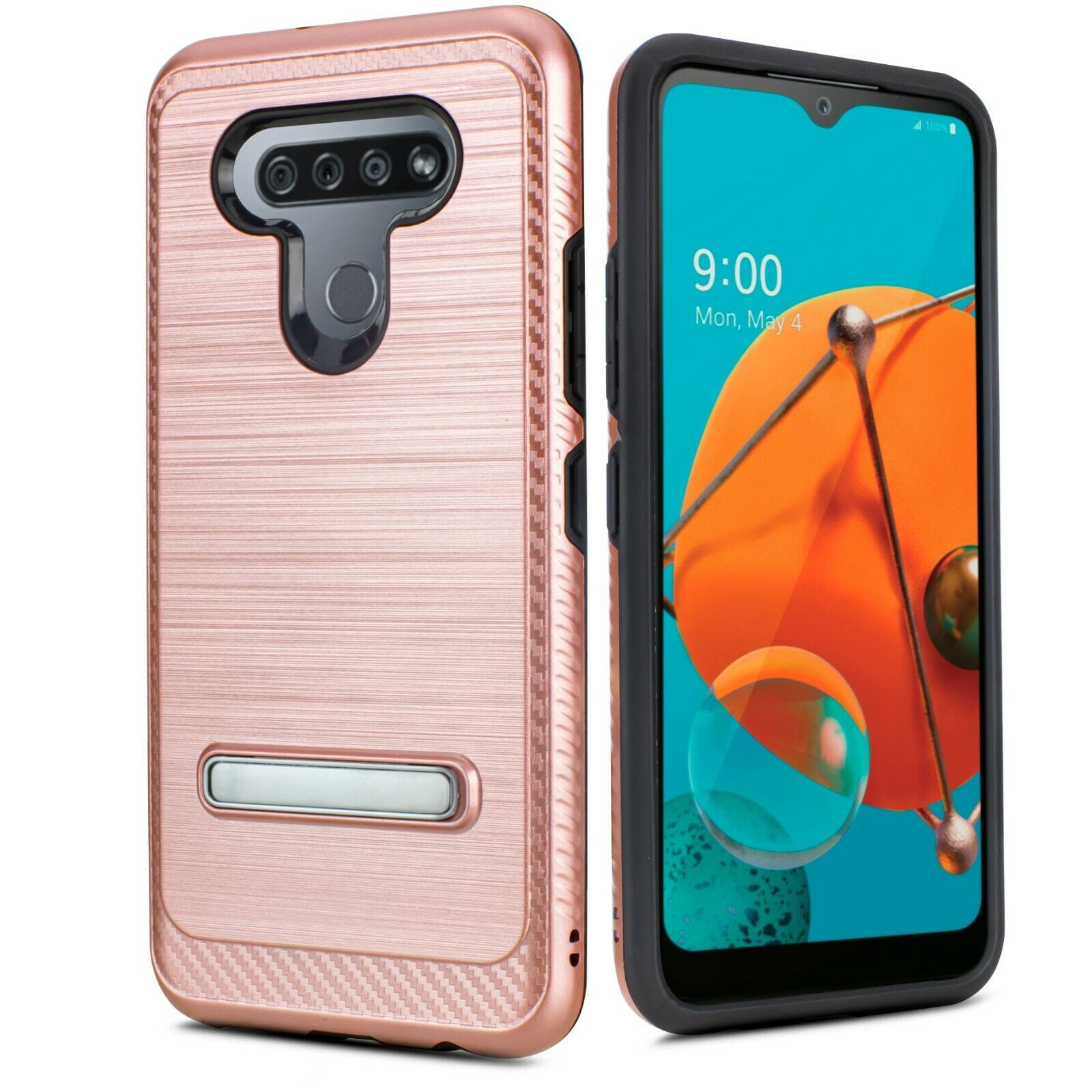 for LG K51 Q51 Cell Phone Case Brushed Kickstand Hard Back Slip Dent