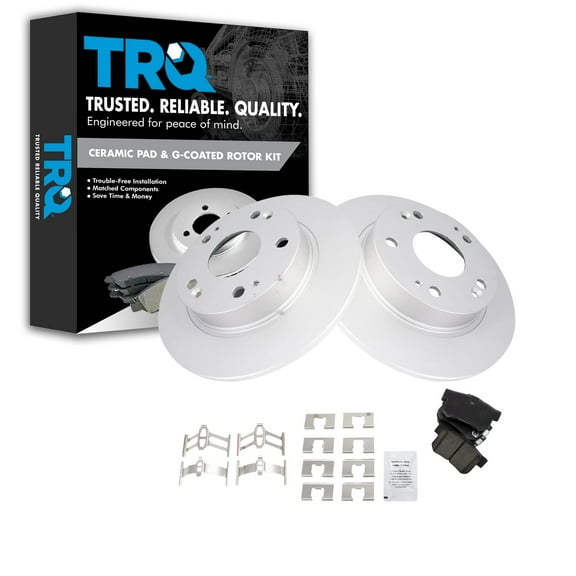 TRQ Rear Brake Pad & Rotor Kit Brake Pads Brake Rotor Ceramic Premium G-Coated Fits Select 2013-2015 Acura ILX 2006-2015 Honda Civic