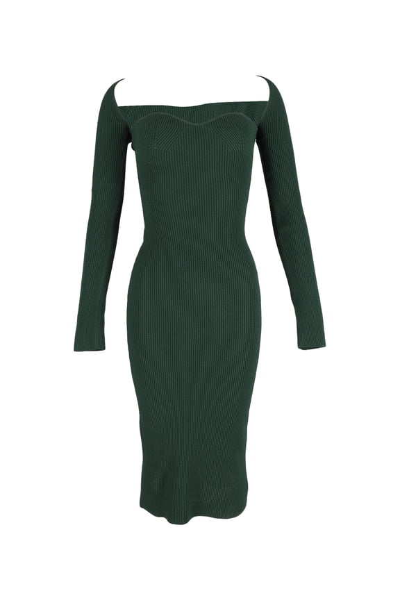 Pre-Owned Khaite Beth Ribbed-Knit Midi Dress in Green Viscose