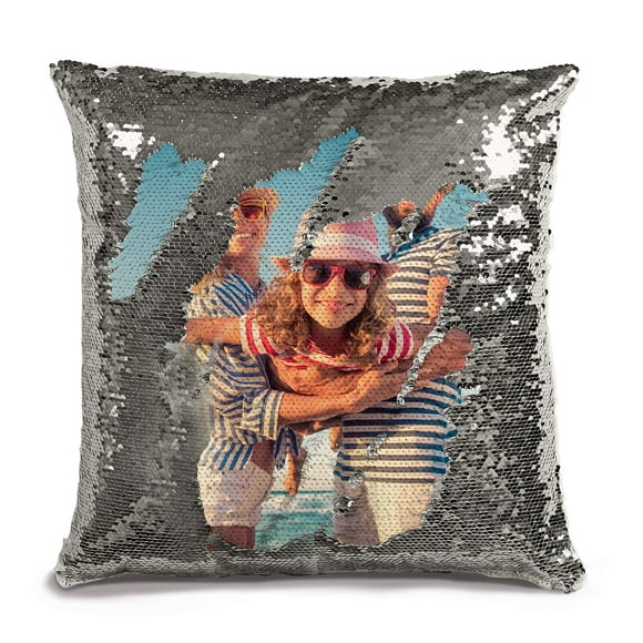 Custom Photo Sequin Pillow Case w Picture | Silver Mermaid Sequin Pillow Case | Magic Reversible Throw Pillowcases - Personalized Gifts for Men, Women, Couples