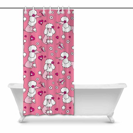 Pop Dog Poodle Gray Pink Bathroom Shower Curtain Set 36x72 Inch