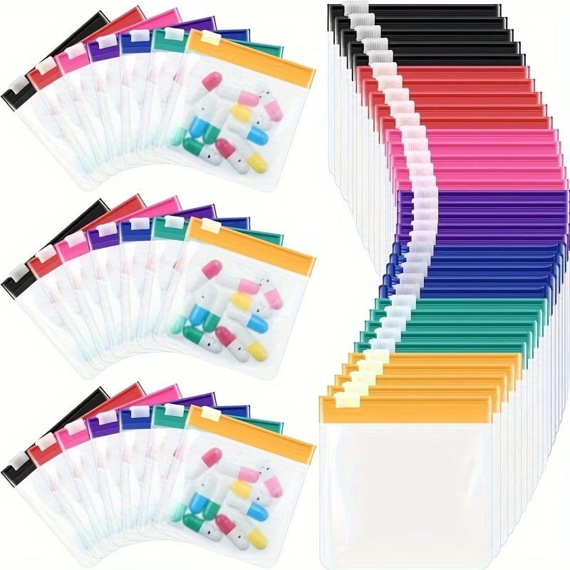 28pcs Reusable Zipper Pill Bags Set - Translucent Medication Organizer with Slide Lock for Pills and Small Items - 7 Color Options