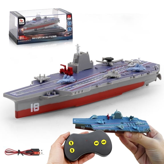 Remote Control Aircraft Carrier RC Boat, 2.4G Remote Control Warship Ship Model with High Simulation Design, Forward Backward Turn Left Right, Water Detection Auto On/Off, 10-15M Range, Rechargeable
