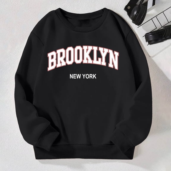 Crewneck Sweatshirt Childrens Casual Letter Crew Neck Hoodless Sweatshirt Long Sleeve Wear Black 4-5 Years