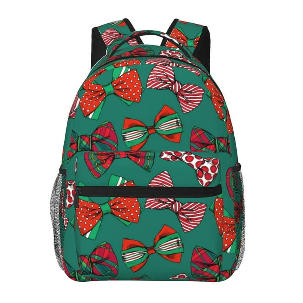Easygdp red and green bow tie Mochila Ergonómica Versátil para Laptop - Múltiples Bolsillos, Correas Ajustables, Unisex para Escuela, Viajes y Actividades al Aire Libre-One Size