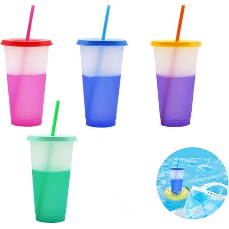 

Casewin Color Changing Cups 24oz Reusable Plastic Cups with Lids and Straws for Adults and Kids Bulk Tumblers for Iced Coffee Tea and Smoothie To go Summer Cups for Party and Travel -4 Pack