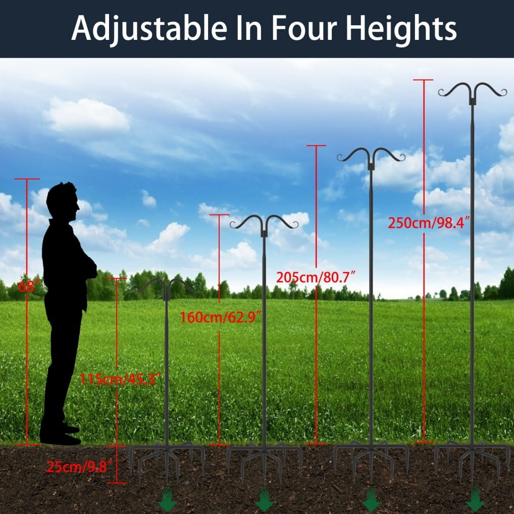 LINJH 2x Adjustable Height Double Shepherds Hooks Lights Poles Hanging Bird Feeder 9ft