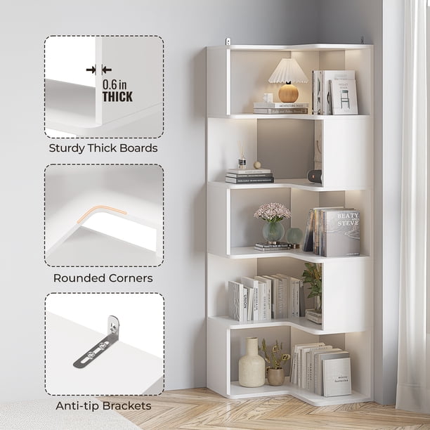 FCH 6-Tier Modern Corner Bookshelf Storage Display Rack Corner
