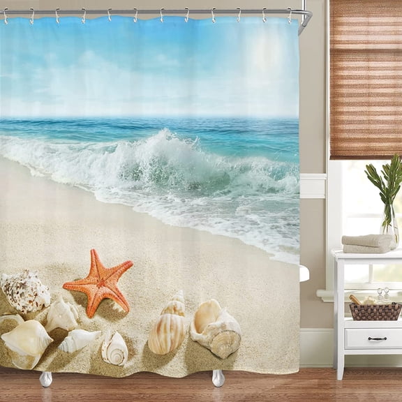 UOWRPOZ Beach Starfish Polyester Shower Curtain, 72" x 72" Waterproof