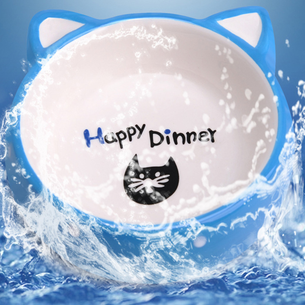 Cartoon Cat Ear Bowl Ceramics Food Feeding Bowl Pet Feeder Pet Supplies for Cat Dog (Blue)