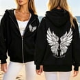 thumbnail image 4 of Puliio Womens Full Zip Up Hoodie Oversized Vintage Graphic Print Warm Fall Sweatshirt With Side Pockets, 4 of 7