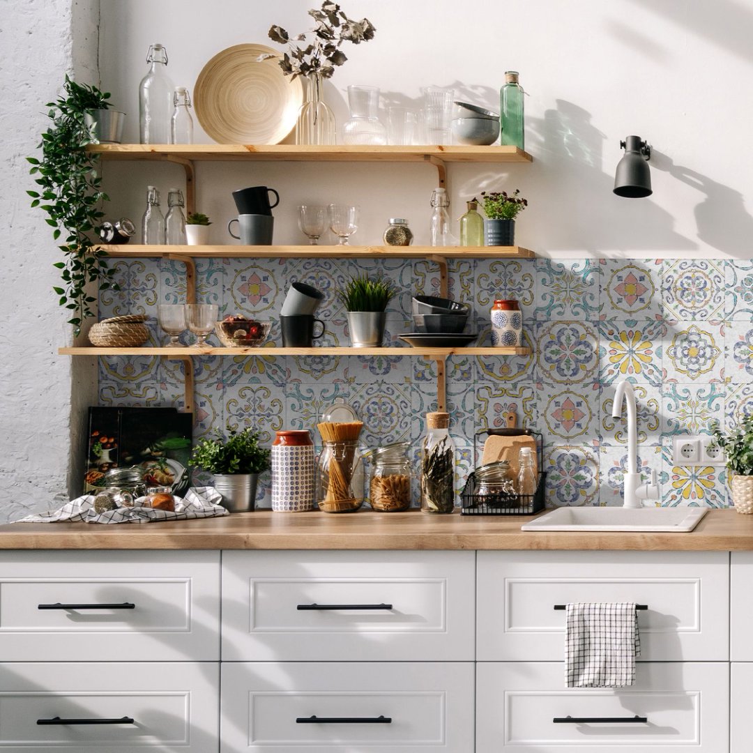 24 Piece Waterproof Vinyl Tiles Stickers 8 x 8in DIY Decor Floral Pattern Self Adhesive Wall Decals Mural Peel and Stick Tile Kitchen Backsplash