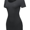 thumbnail image 4 of A2Y Women's Solid Fitted Classic Short Sleeve Premium Cotton Midi Dress Charcoal M, 4 of 5