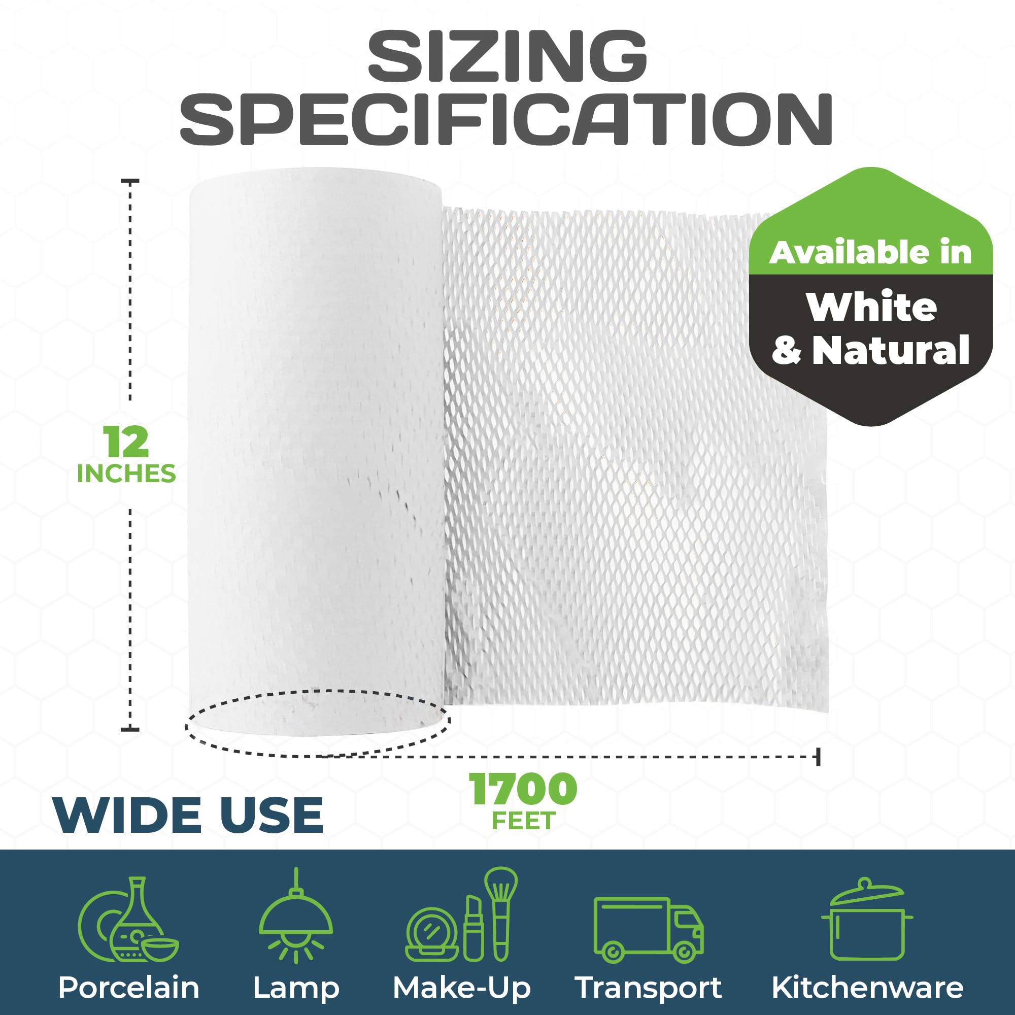 HexcelPack HexaFil Honeycomb Packing Paper - Eco-Friendly, Sustainable Filler for Shipping and Moving, Cushioned Packing Material in Dispenser Box, Alternative to Bubble Wrap - White, 12" x 1700'