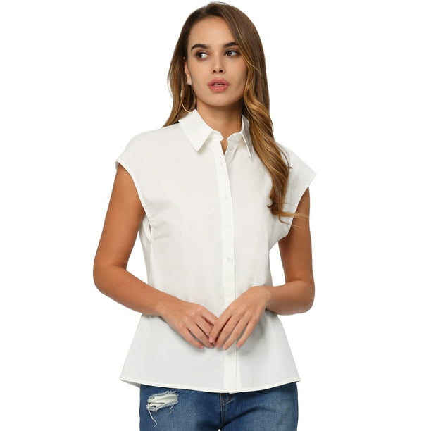 Camisas de manga corta con botones para mujer, para el trabajo, negocios,  informales, blusas blanco L