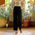 thumbnail image 5 of hoksml Summer Women Linen Casual Pants Elastic High Waist Straight Leg Trousers, Loose Beach Vacation Pants with Pockets, 5 of 6