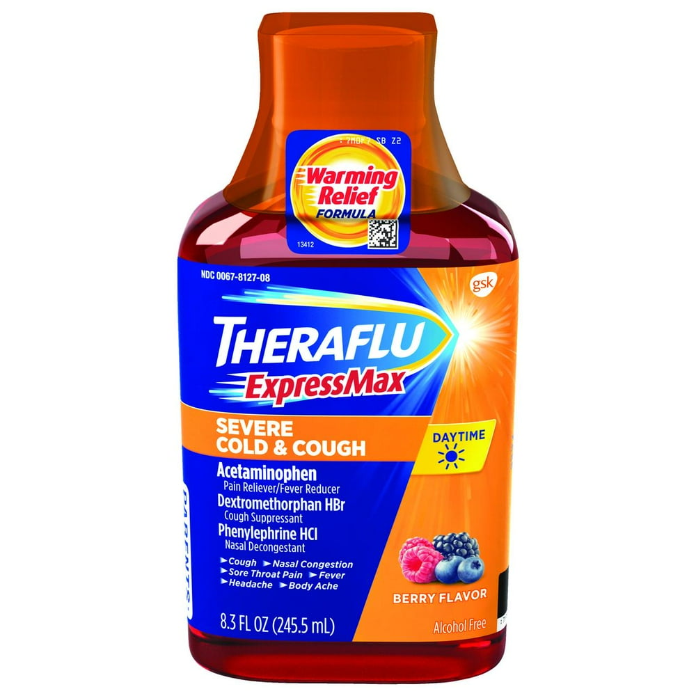 Theraflu ExpressMax Daytime Severe Cold & Cough Relief Syrup, Berry Flavor, 8.3 oz