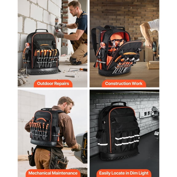 Heavy-duty Electrician Backpack with 64 Pockets,Molded Base&Laptop Sleeve for HVAC Techs and Repairmen