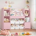 thumbnail image 6 of Hiphuta Kids Bookcase Toy Storage Organizer, Wooden Toy Chest for Kids with 6 Removable Toy Boxes, Kids Storage Bookshelf for Bedroom Playroom, Pink, 6 of 10