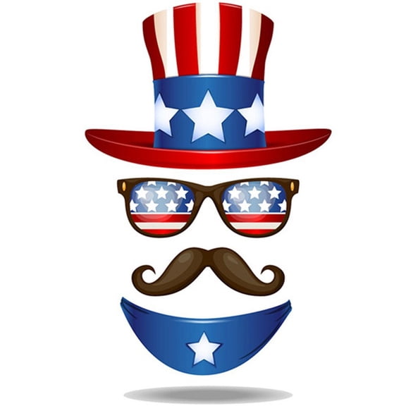 Jiibva 4th of July Wall Stickers Window Clings American Stars Stripes Top Hat Sunglasses Wall Decals for Independence Day Party Decoration