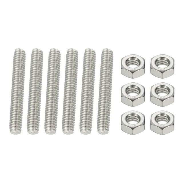 Uxcell UNC Fully Threaded Rod Length Right Hand Thread with Nuts for Various Applications 1/4"-20 x 1.77" 6