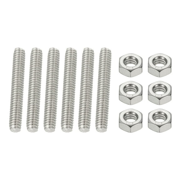 Uxcell UNC Fully Threaded Rod Length Right Hand Thread with Nuts for Various Applications 1/4"-20 x 1.77" 6