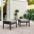 thumbnail image 3 of May in color 2 Pieces Metal Outdoor Patio Ottoman Set, Outdoor Foot Stools with Thick Cushion, Small Seat Furniture for Porch Balcony Backyard, Grey, 3 of 6