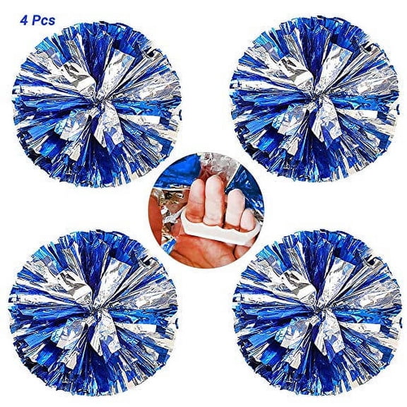 LINLIN 4 Packs Cheerleading Pom Poms with Finger-friendly Ring, Bright Metallic Cheerleader Pompoms, Premium Cheering Squad Hand Flowers for Sports Game Dance Dress Party