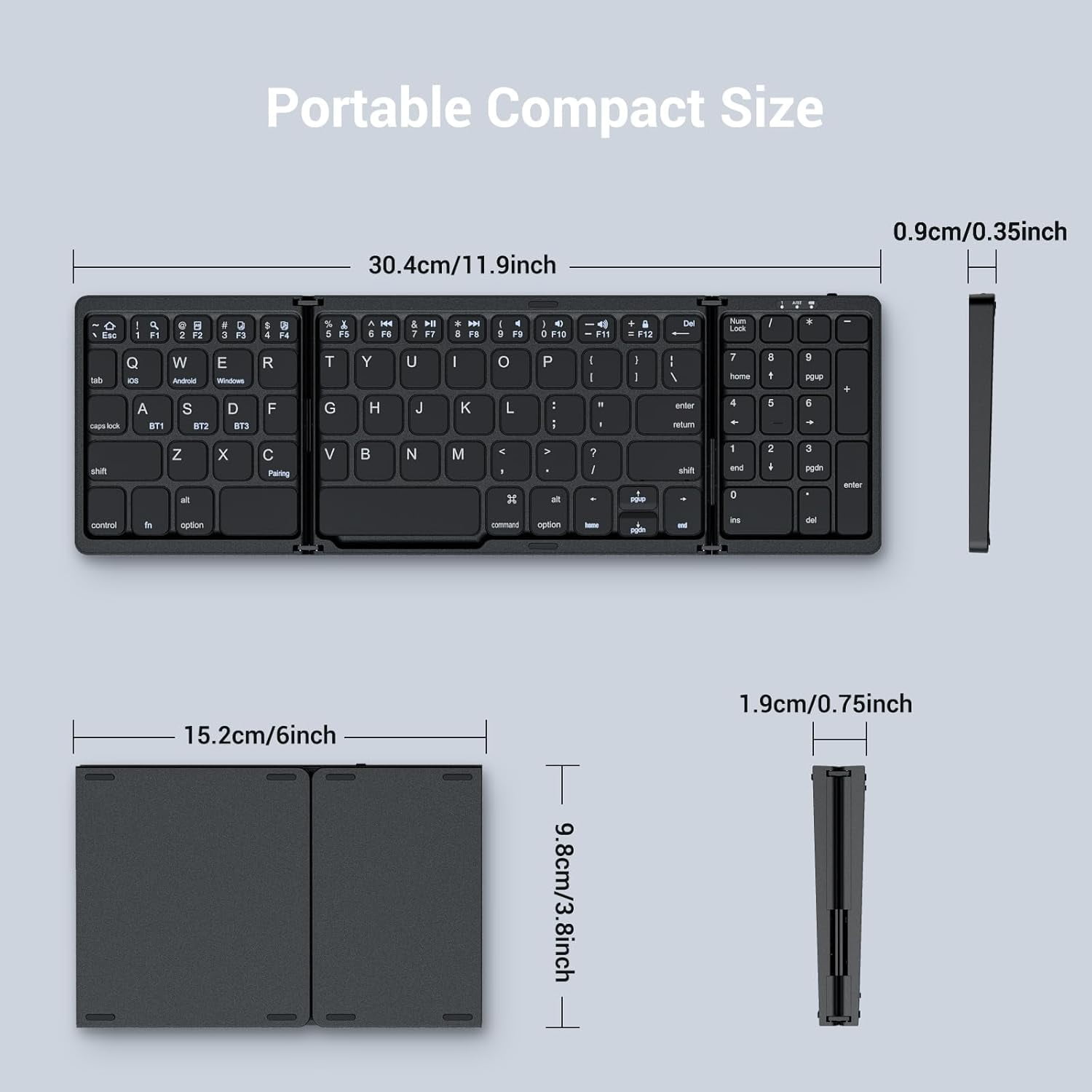 Portable Foldable Bluetooth Keyboard & Mouse Combo, Rechargeable Travel Black