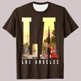 thumbnail image 2 of GUZOM Mens LA T-Shirt Brown, Los Angeles Graphic Tee with Palm Trees Cityscape, Breathable Stretch Short Sleeve Casual Shirt, Regular Fit,Size 2XL, 2 of 5
