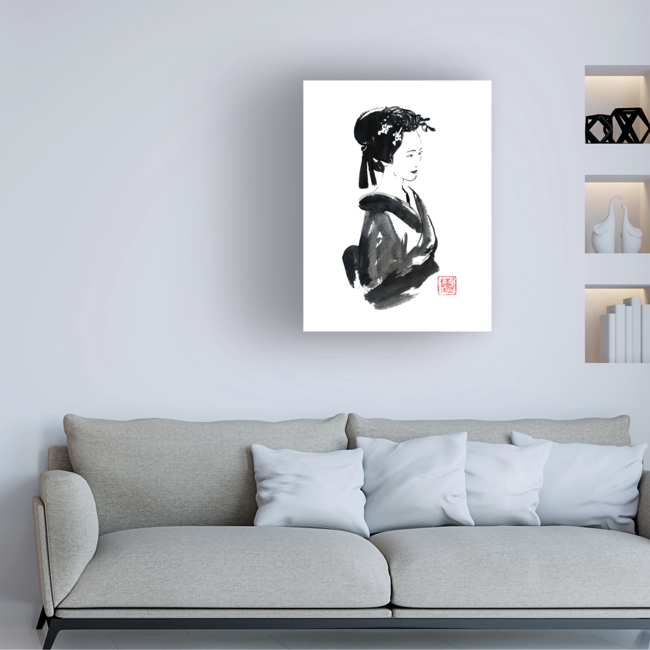 Canvas Wall Art - Pechane 'Beautiful Geisha' Wall Art for Living Room, Bedroom, or Office Décor by Trademark Fine Art - 14 x 19 Inches