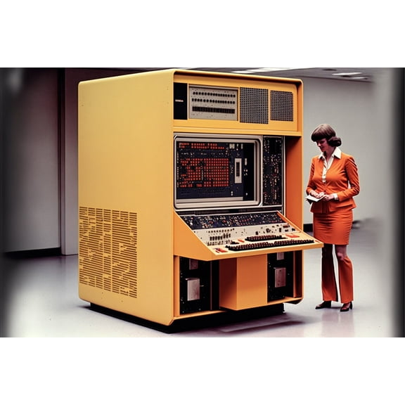 24x36 gallery poster, 1970s Supercomputer absurd ai art