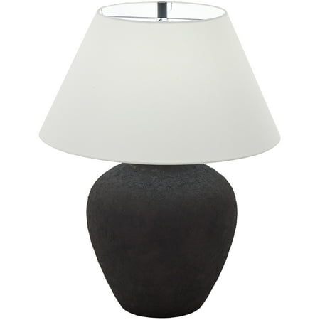 DecMode 25  Antique Style Wide Vase Black Table Lamp with White Linen Shade