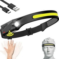 ASKITO Rechargeable Headlamp, 350 Lumens LED Headlight with Motion Sensor, Adjustable Headband Outdoor Waterproof Head Light for Running, Camping, Hiking, Fishing, Cycling, Black