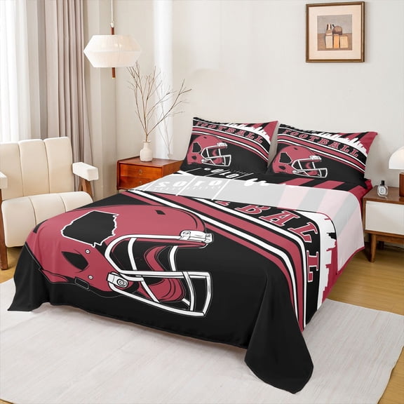 jejeloiu American Rugby City Twin Sheet Sets,Red Football Helmet Bedding For Boys Kids 3 Pieces
