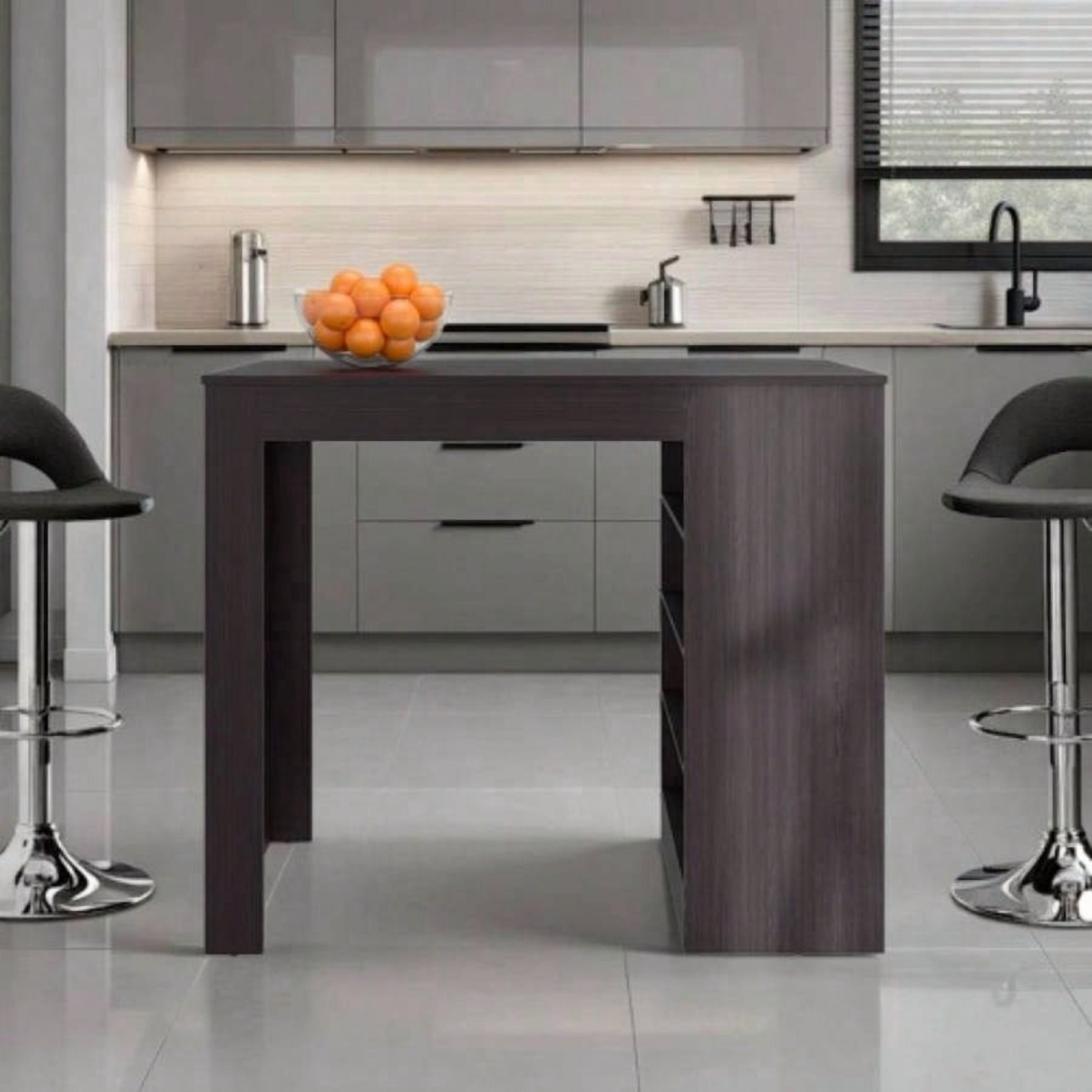 Modern Kitchen Island with 4 Storage Shelves, Finished in Black Wengue, Suitable for Small to Medium Kitchens