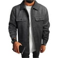 thumbnail image 2 of Men's Wool Blend Jacket Solid Color Lapel Button Front Flap Double Pocket Utility Coat for Fall Winter Business Christmas,Dark Gray,2XL, 2 of 9