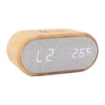 thumbnail image 4 of Reloj despertador de madera con carga inalámbrica USB, pantalla LED digital, control de sonido para dormitorio, regalo multifuncional., 4 of 14