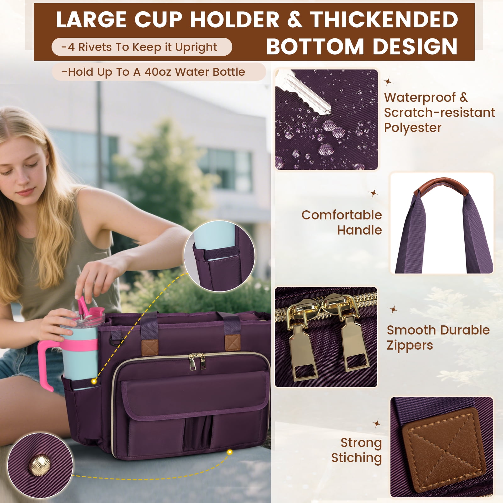 RAINSMORE Teacher Tote Bag 15.6 inch Laptop Bag for Women Work Bags Nurse Bag Lightweight Laptop Tote Computer Briefcase