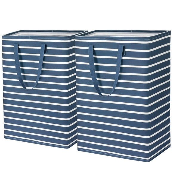Goodpick Laundry Basket Tall Baby Foldable Laundry Hamper Kids Cute Laundry Basket Large Storage Baskets For Organizing Toys Clothes Sheets Basket Organizer Bathroom 75L Set Of 2 Navy Blue