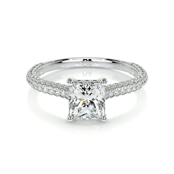 Blue Jewel Gorgeous 1.8 Ct Princess Cut Hidden Halo Eternity Diamond Ring – 14K White Gold Plated with Exquisite Lab-Created Simulated Diamonds – Ideal for Special Events and Wedding Moments